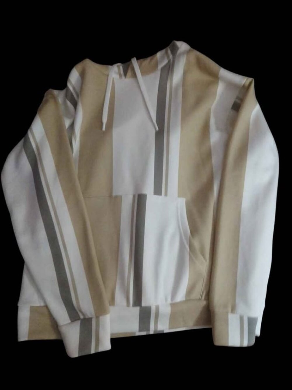 Striped Hoodie White Beige Grey